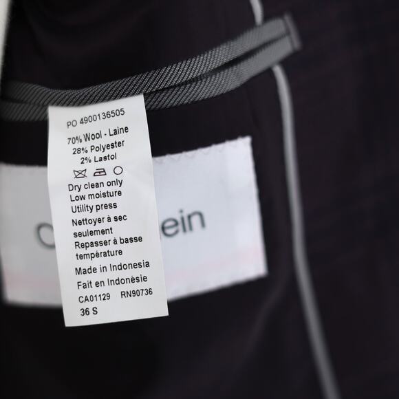 Calvin Klein Men's Navy/Burgundy Plaid Wool Morgan Slim-Fit Suit Blazer Size 36S - Picture 6 of 6